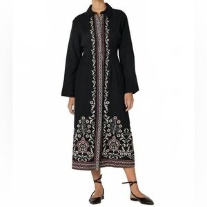 Cleobella Mirela Midi Dress Black Embroidered Cotton Linen Boho Collared